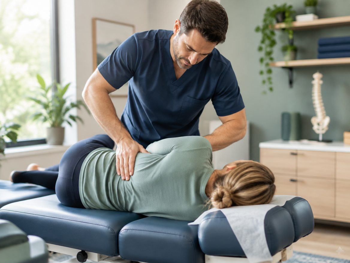 Chiropractor performing a gentle upper cervical adjustment for a migraine patient at The Spine and Wellness Center, Coral Springs