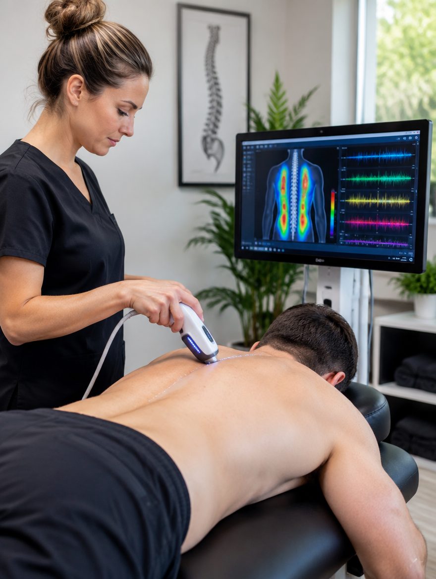 MyoVision surface EMG spinal scan readout at The Spine and Wellness Center