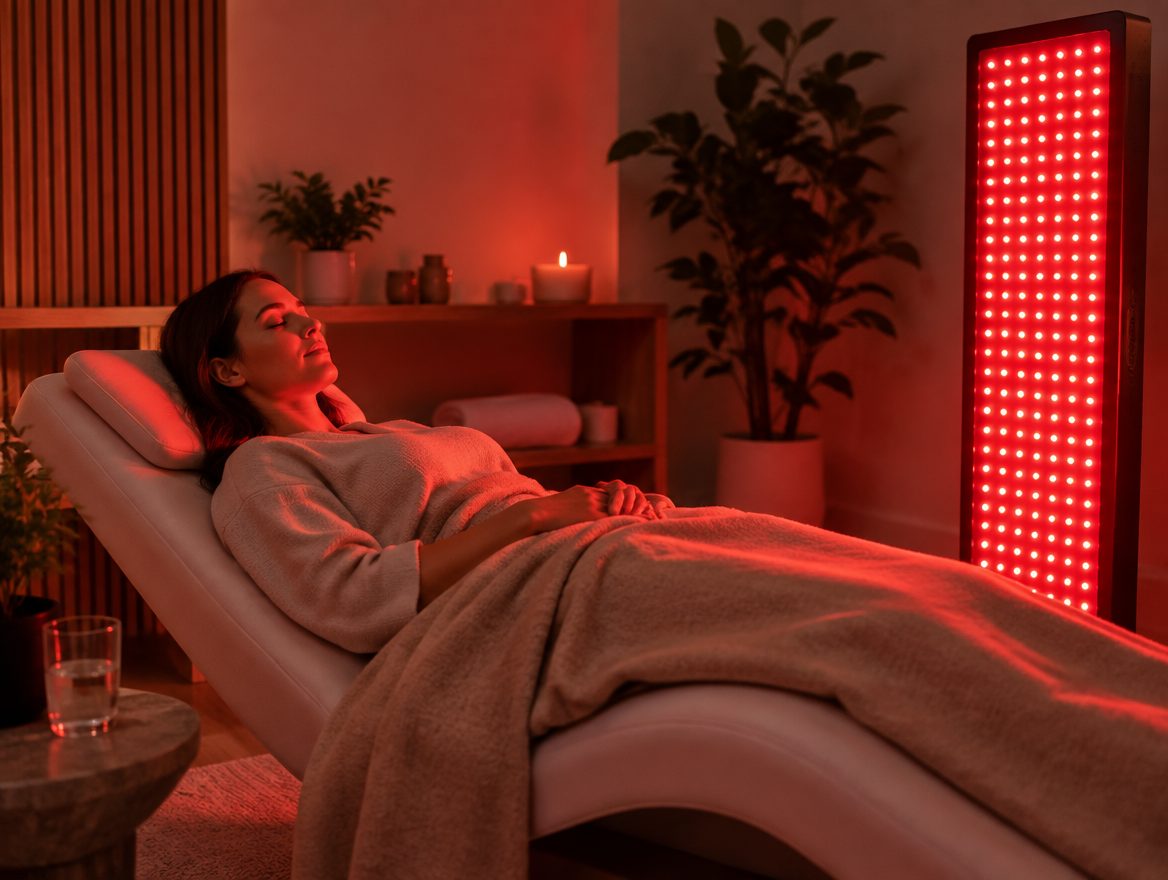 Red light recovery therapy room at The Spine and Wellness Center, Coral Springs, often paired with cryotherapy sessions